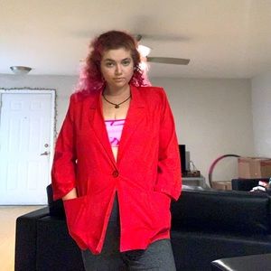 Red single button blazer